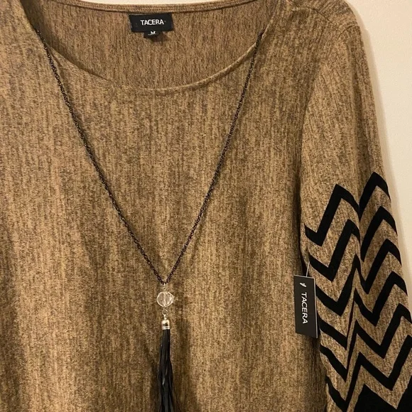 TACERA Women’s Brown Taupe Pullover Long Sleeves Attached Necklace Dress Medium. - Picture 8 of 8